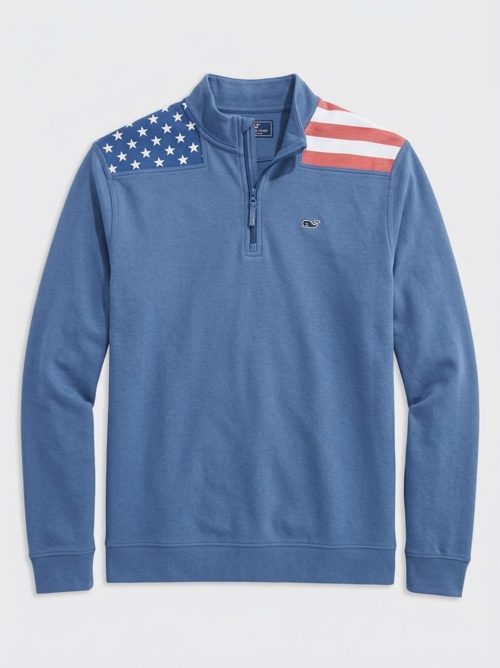 Vineyard Vines Men's Light Blue Quarter-Zip with Flag Shoulder Accents